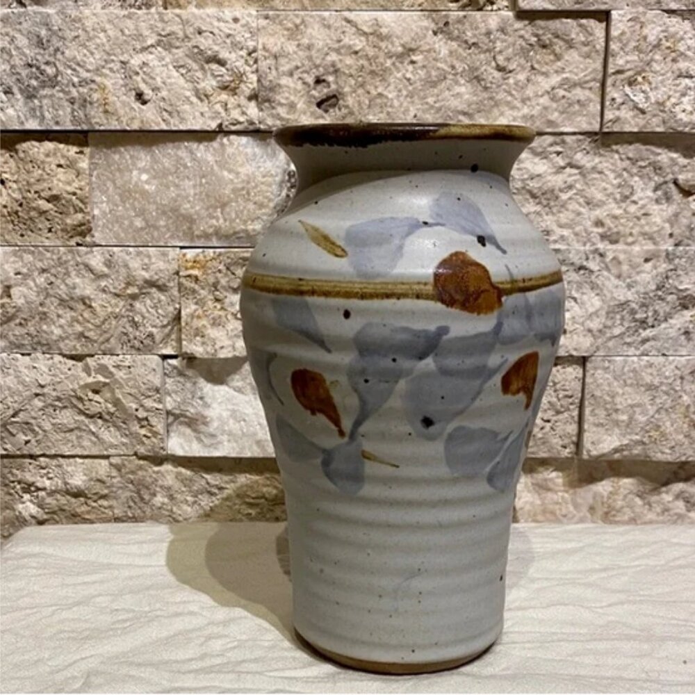 SOLD Hand-Thrown Vase – Soft Grey & Ochre Brushwork - Picture 7 of 8
